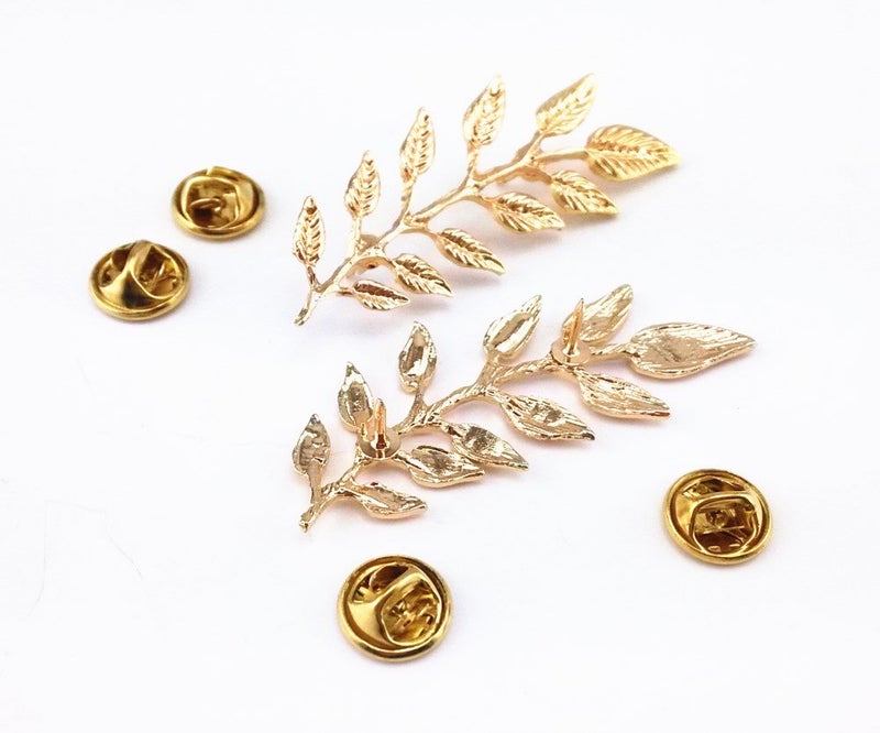 yueton?2 Pairs Metal Golden and Silver Leaves Brooch Suit Shirt Collar Decoration Parts - Image 3